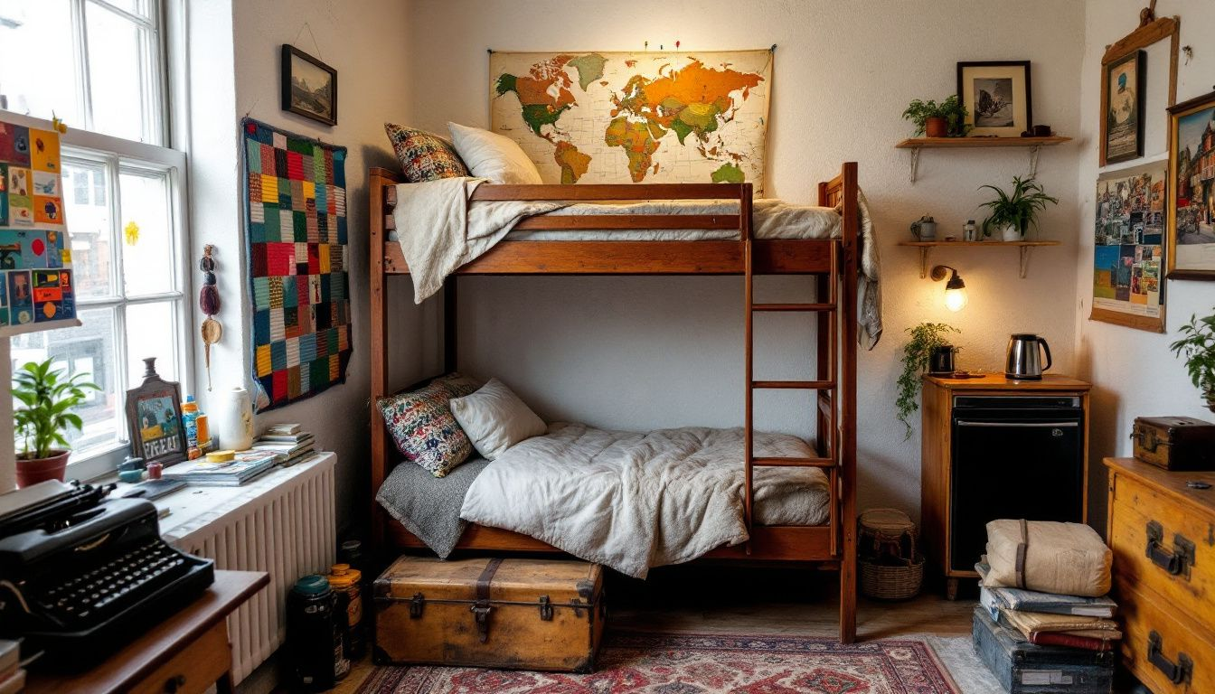 a bunk bed with a bed and a desk