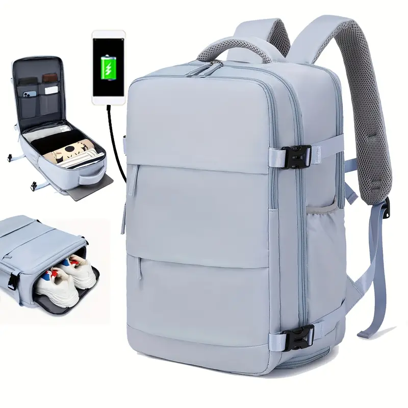 a backpacker with a charging cable and a charger