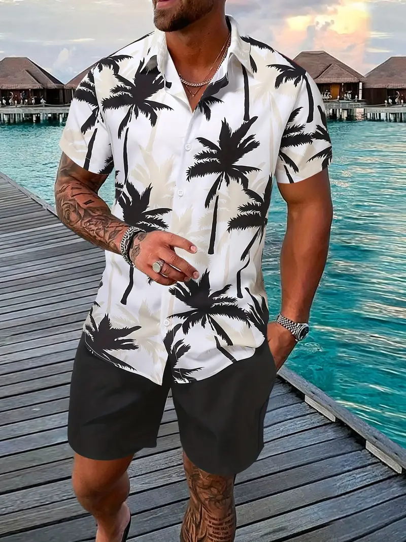 a man in a hawaiian shirt and shorts