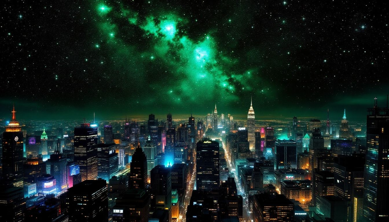a cityscape of a city at night